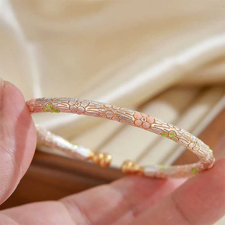 Bracelet porte-bonheur en cuivre émaillé fait main avec Buddha Stones et fleurs ouvertes. - image 3