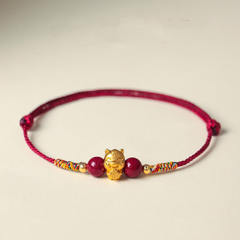 Bracelet porte-bonheur en argent sterling 999 Buddha Stones, symbole Fu et cordon rouge en cinabre, année du Cheval - image 1