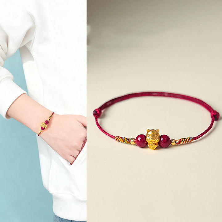 Bracelet porte-bonheur en argent sterling 999 Buddha Stones, symbole Fu et cordon rouge en cinabre, année du Cheval - image 12