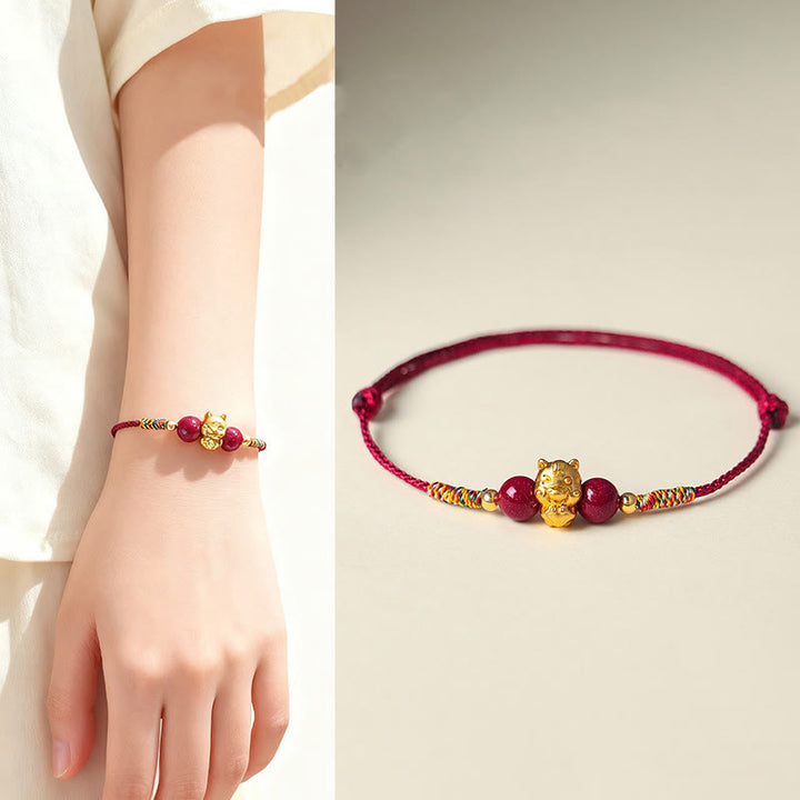 Bracelet porte-bonheur en argent sterling 999 Buddha Stones, symbole Fu et cordon rouge en cinabre, année du Cheval - image 10