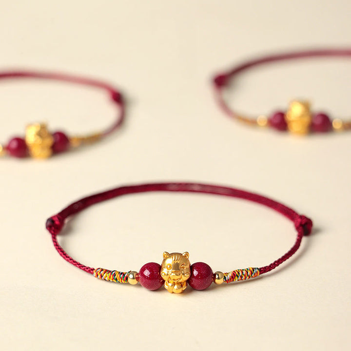Bracelet porte-bonheur en argent sterling 999 Buddha Stones, symbole Fu et cordon rouge en cinabre, année du Cheval - image 17