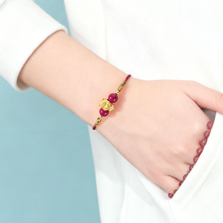 Bracelet porte-bonheur en argent sterling 999 Buddha Stones, symbole Fu et cordon rouge en cinabre, année du Cheval - image 2