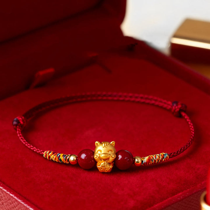 Bracelet porte-bonheur en argent sterling 999 Buddha Stones, symbole Fu et cordon rouge en cinabre, année du Cheval - Bracelet Horse Fu Character (Tour de poignet : 14-19 cm) - image 0