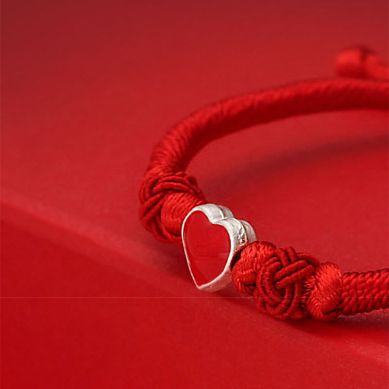 Bracelet en argent sterling 999 avec motif cœur 3D et cordon rouge, orné de Buddha Stones. - image 5