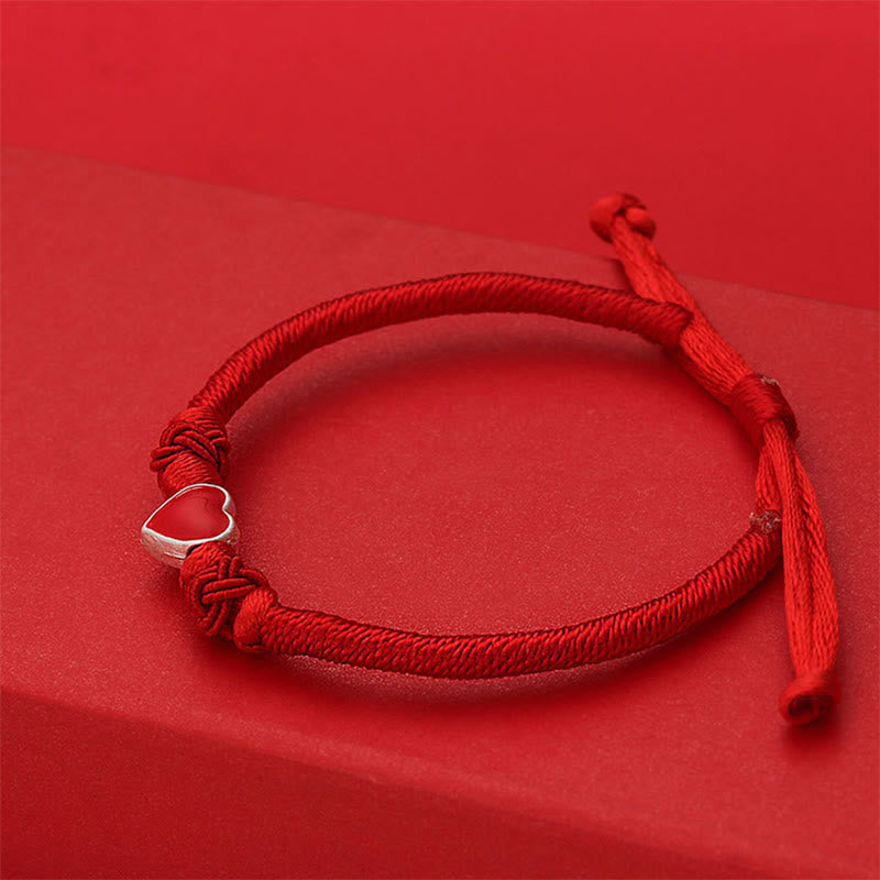 Bracelet en argent sterling 999 avec motif cœur 3D et cordon rouge, orné de Buddha Stones. - image 3