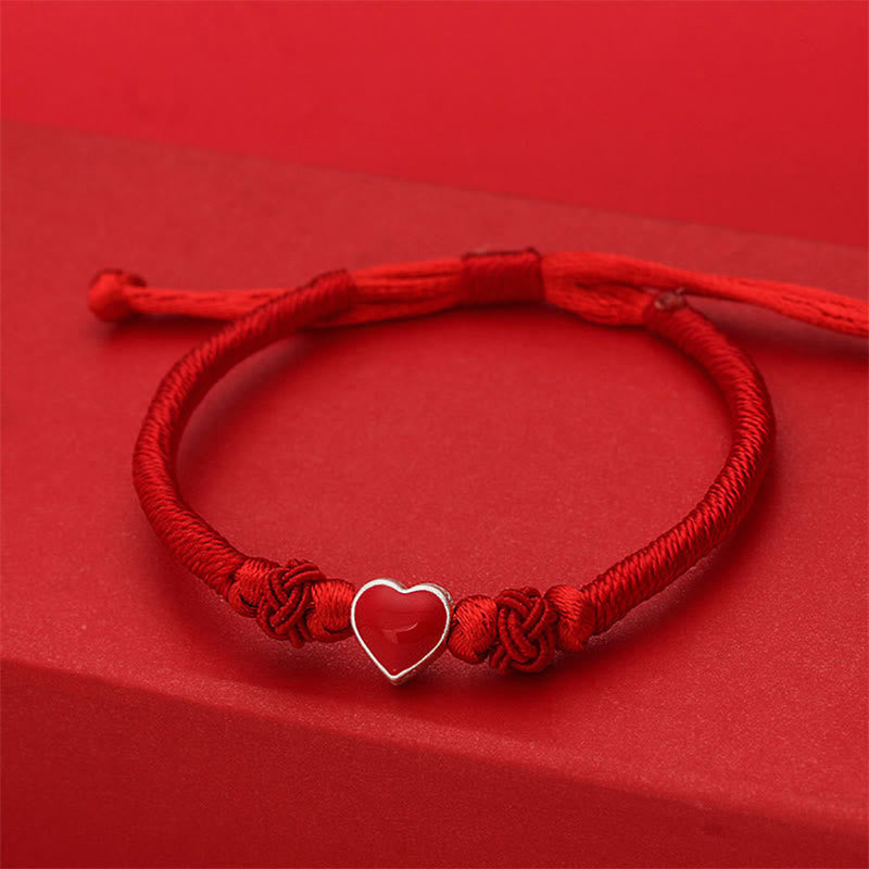 Bracelet en argent sterling 999 avec motif cœur 3D et cordon rouge, orné de Buddha Stones. - image 2