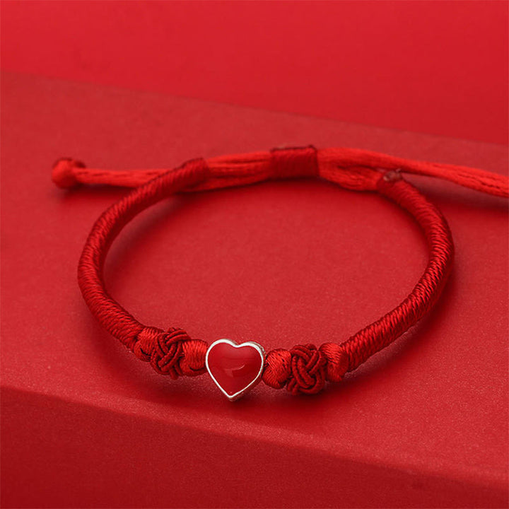 Bracelet en argent sterling 999 avec motif cœur 3D et cordon rouge, orné de Buddha Stones. - image 2