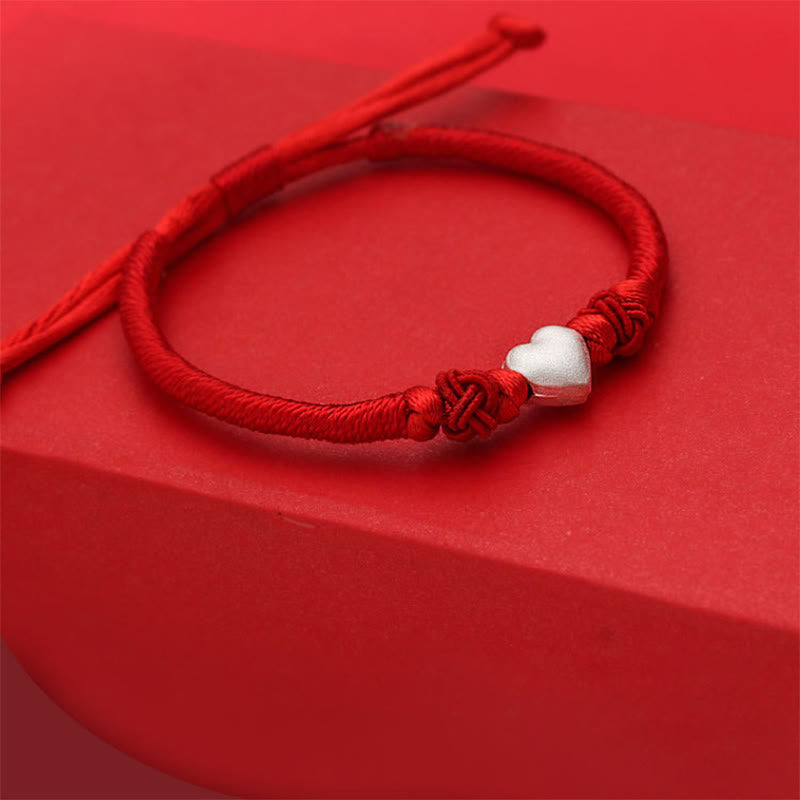 Bracelet en argent sterling 999 avec motif cœur 3D et cordon rouge, orné de Buddha Stones. - image 4