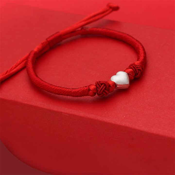 Bracelet en argent sterling 999 avec motif cœur 3D et cordon rouge, orné de Buddha Stones. - image 4