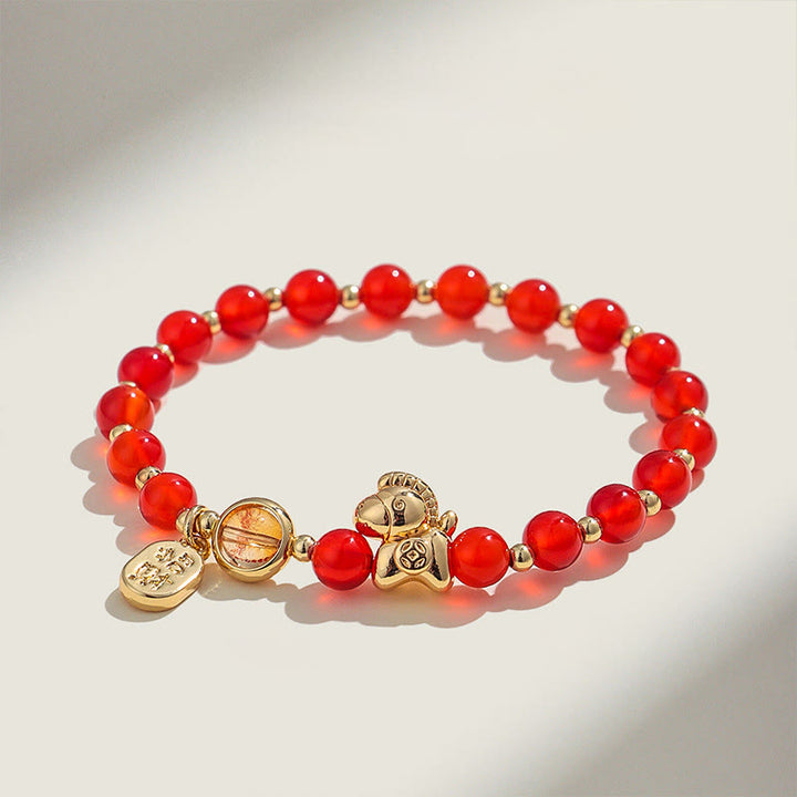 Bracelet d'amour en cristal rose et quartz fraise, citrine, agate rouge et Buddha Stones, année du Cheval - Agate rouge (Tour de poignet : 14-15 cm) - image 3