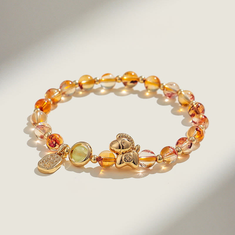 Bracelet d'amour en cristal rose et quartz fraise, citrine, agate rouge et Buddha Stones, année du Cheval - Citrine (Tour de poignet : 14-15 cm) - image 9