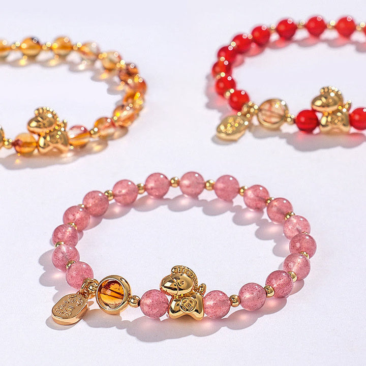 Bracelet d'amour en cristal rose et quartz fraise, citrine, agate rouge et Buddha Stones, année du Cheval - image 15