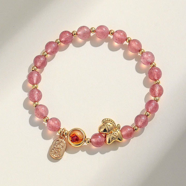 Bracelet d'amour en cristal rose et quartz fraise, citrine, agate rouge et Buddha Stones, année du Cheval - image 1
