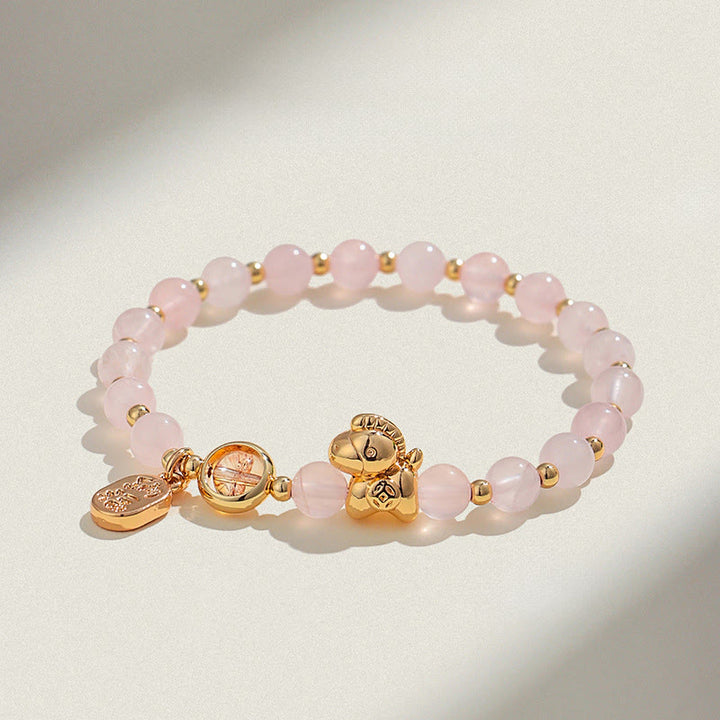 Bracelet d'amour en cristal rose et quartz fraise, citrine, agate rouge et Buddha Stones, année du Cheval - Cristal rose (Tour de poignet : 14-15 cm) - image 12