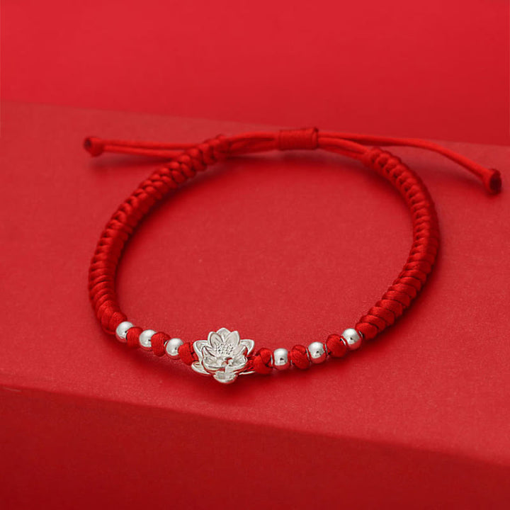 Bracelet porte-bonheur en argent sterling 999 Buddha Stones, symbole du lotus et perle en argent sterling 990, fil rouge. - image 2