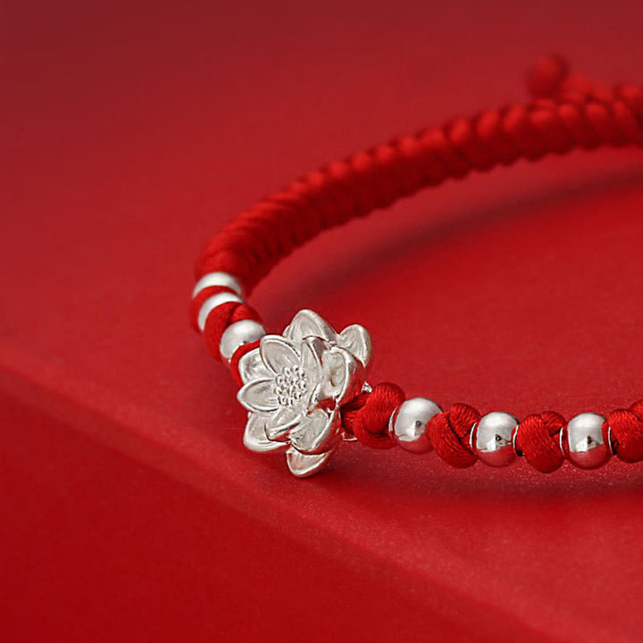 Bracelet porte-bonheur en argent sterling 999 Buddha Stones, symbole du lotus et perle en argent sterling 990, fil rouge. - image 6
