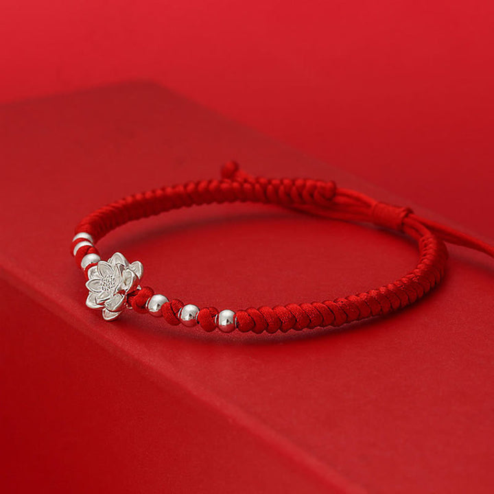 Bracelet porte-bonheur en argent sterling 999 Buddha Stones, symbole du lotus et perle en argent sterling 990, fil rouge. - image 3