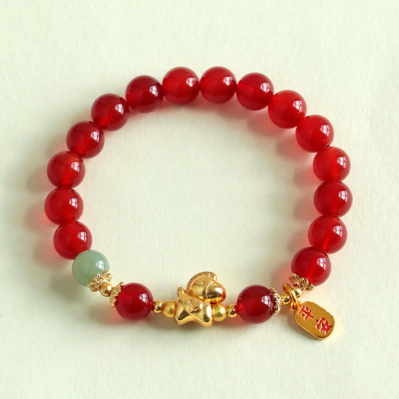 Bracelet de force en Buddha Stones, année du Cheval, jade Hetian, obsidienne noire et agate rouge - image 10