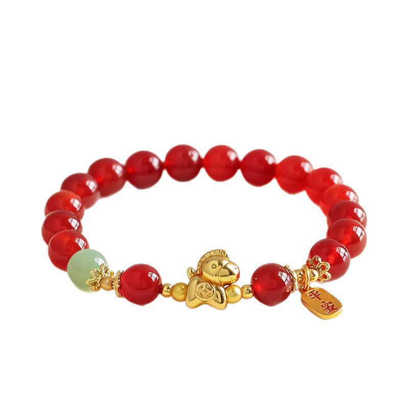 Bracelet de force en Buddha Stones, année du Cheval, jade Hetian, obsidienne noire et agate rouge - image 12