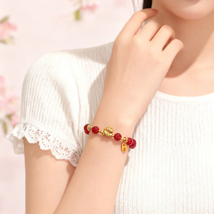 Bracelet de force en Buddha Stones, année du Cheval, jade Hetian, obsidienne noire et agate rouge - image 13