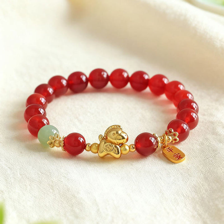 Bracelet de force en Buddha Stones, année du Cheval, jade Hetian, obsidienne noire et agate rouge - image 8