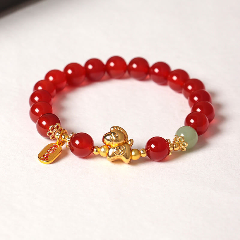 Bracelet de force en Buddha Stones, année du Cheval, jade Hetian, obsidienne noire et agate rouge - image 11