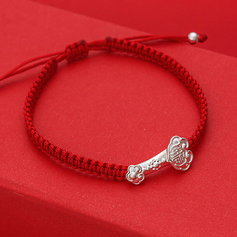 Bracelet tressé en argent sterling 999 Buddha Stones, symbole Ruyi Fu et fil rouge porte-bonheur - image 3