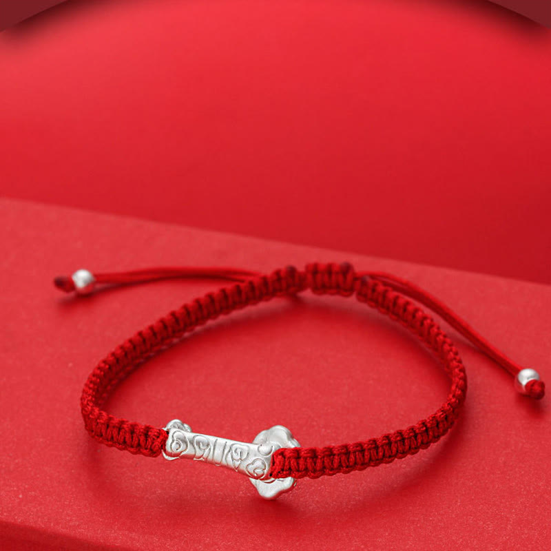 Bracelet tressé en argent sterling 999 Buddha Stones, symbole Ruyi Fu et fil rouge porte-bonheur - image 4
