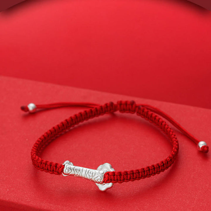 Bracelet tressé en argent sterling 999 Buddha Stones, symbole Ruyi Fu et fil rouge porte-bonheur - image 4
