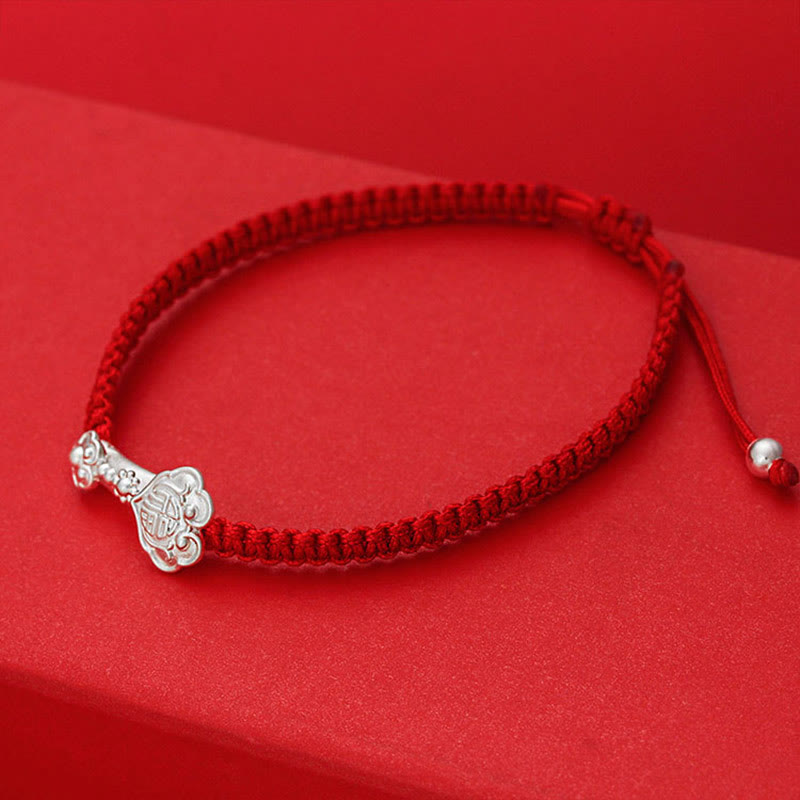 Bracelet tressé en argent sterling 999 Buddha Stones, symbole Ruyi Fu et fil rouge porte-bonheur - image 2