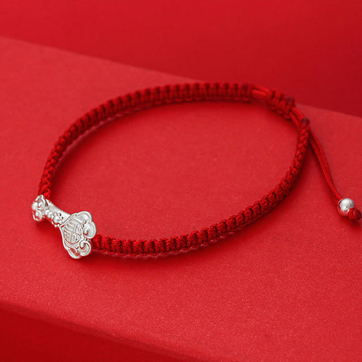 Bracelet tressé en argent sterling 999 Buddha Stones, symbole Ruyi Fu et fil rouge porte-bonheur - image 2