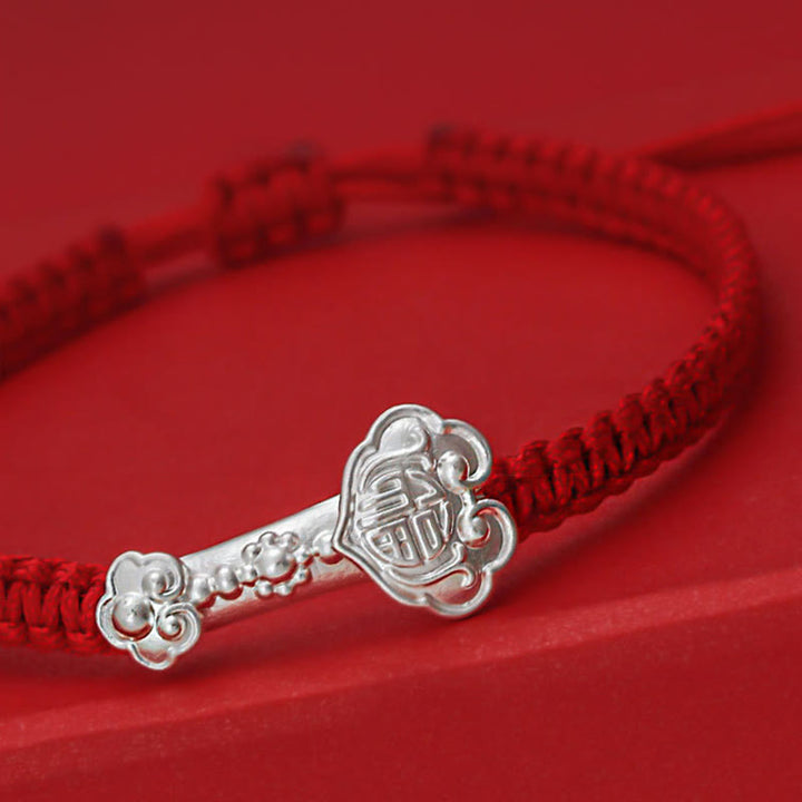 Bracelet tressé en argent sterling 999 Buddha Stones, symbole Ruyi Fu et fil rouge porte-bonheur - image 5