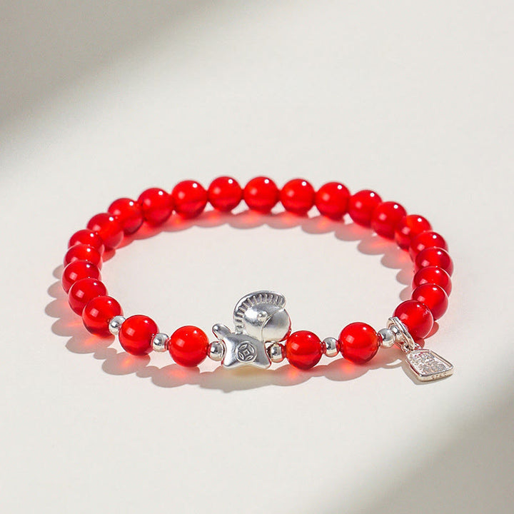 Bracelet de l'Année du Cheval en Obsidienne Noire, Agate Rouge, Cristal Rose et Argent, Buddha Stones - Agate rouge (Tour de poignet : 14-15 cm) - image 3