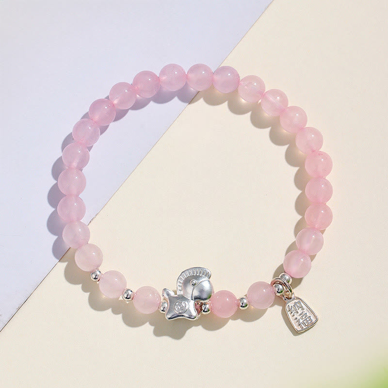 Bracelet de l'Année du Cheval en Obsidienne Noire, Agate Rouge, Cristal Rose et Argent, Buddha Stones - image 10