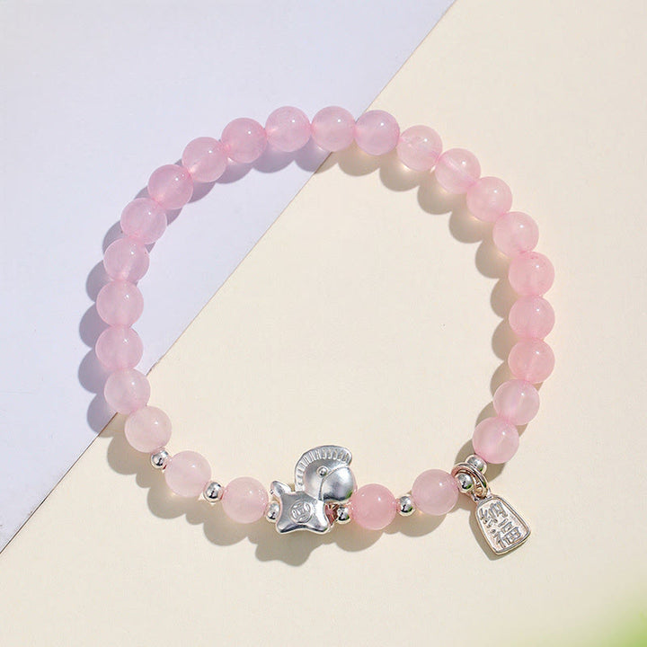 Bracelet de l'Année du Cheval en Obsidienne Noire, Agate Rouge, Cristal Rose et Argent, Buddha Stones - image 10