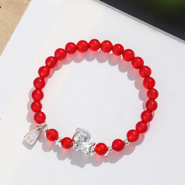 Bracelet de l'Année du Cheval en Obsidienne Noire, Agate Rouge, Cristal Rose et Argent, Buddha Stones - image 6