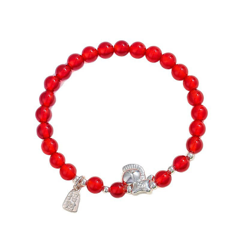 Bracelet de l'Année du Cheval en Obsidienne Noire, Agate Rouge, Cristal Rose et Argent, Buddha Stones - image 7