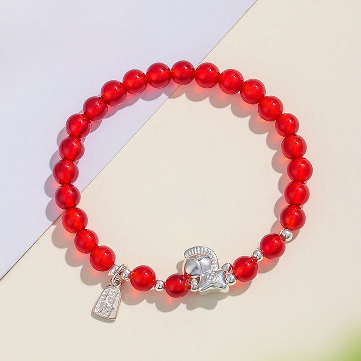 Bracelet de l'Année du Cheval en Obsidienne Noire, Agate Rouge, Cristal Rose et Argent, Buddha Stones - image 5