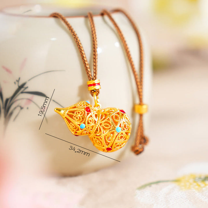 Collier pendentif en laiton plaqué or 24 carats, motif de calebasse creuse en Buddha Stones - image 4