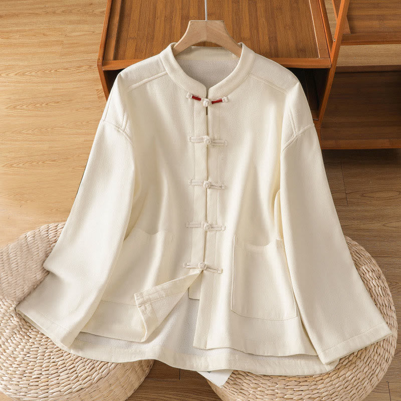 Veste thermique d'hiver pour femme Buddha Stones, manches longues, doublée en polaire de coton, avec poches et boutons grenouille - FloralWhite - US8-10，UK/AU12-14，EU40-42 (2XL) - image 1