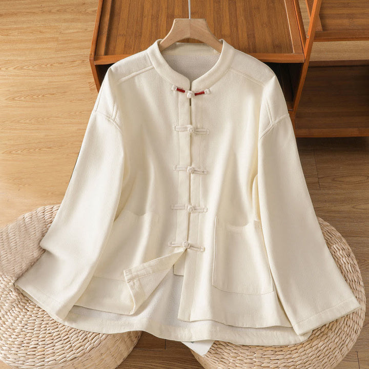 Veste thermique d'hiver pour femme Buddha Stones, manches longues, doublée en polaire de coton, avec poches et boutons grenouille - FloralWhite - US8-10，UK/AU12-14，EU40-42 (2XL) - image 1