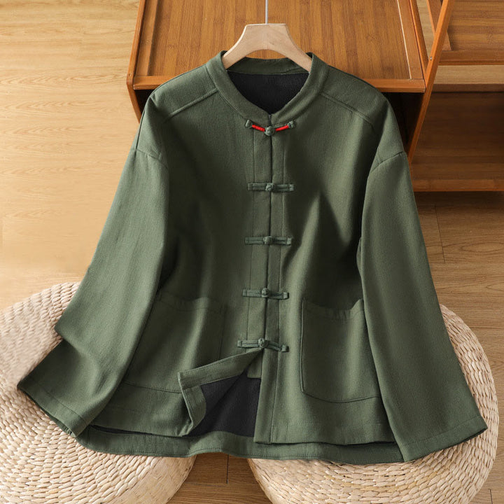 Veste thermique d'hiver pour femme Buddha Stones, manches longues, doublée en polaire de coton, avec poches et boutons grenouille - Vert foncé - US8-10，UK/AU12-14，EU40-42 (2XL) - image 13