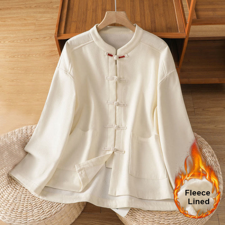 Veste thermique d'hiver pour femme Buddha Stones, manches longues, doublée en polaire de coton, avec poches et boutons grenouille - image 3