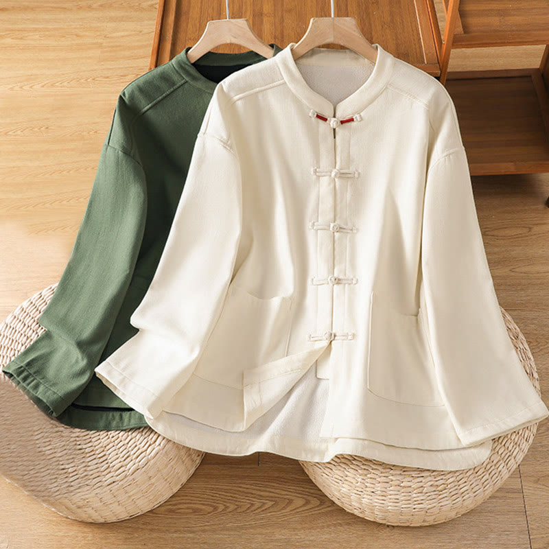 Veste thermique d'hiver pour femme Buddha Stones, manches longues, doublée en polaire de coton, avec poches et boutons grenouille - image 0