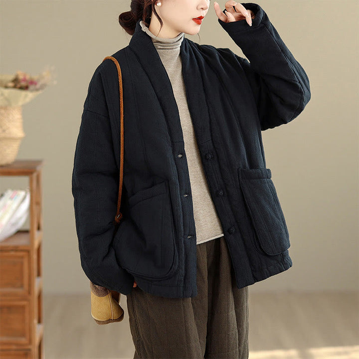 Veste thermique d'hiver pour femme en coton uni à manches longues avec poches , Buddha Stones - Noir - US12，UK/AU16，EU44 (2XL) - image 16