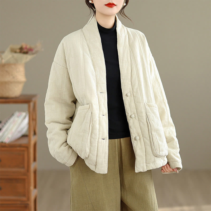 Veste thermique d'hiver pour femme en coton uni à manches longues avec poches , Buddha Stones - image 4