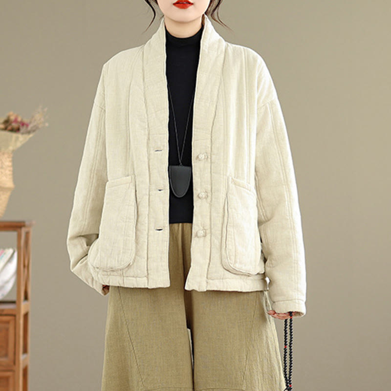 Veste thermique d'hiver pour femme en coton uni à manches longues avec poches , Buddha Stones - image 5