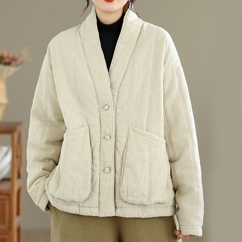 Veste thermique d'hiver pour femme en coton uni à manches longues avec poches , Buddha Stones - image 1