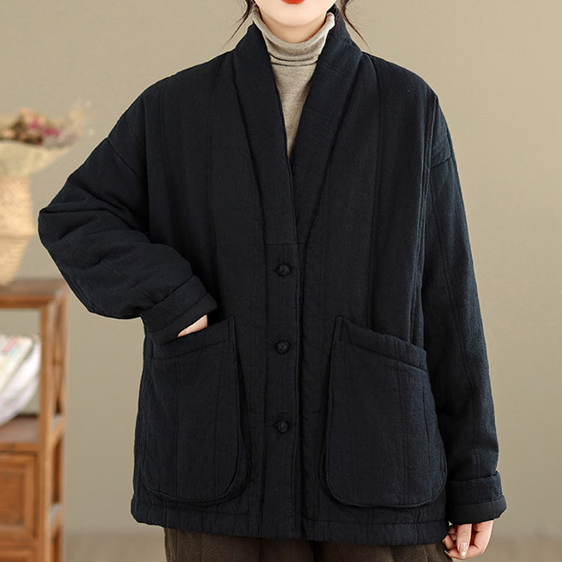 Veste thermique d'hiver pour femme en coton uni à manches longues avec poches , Buddha Stones - image 18