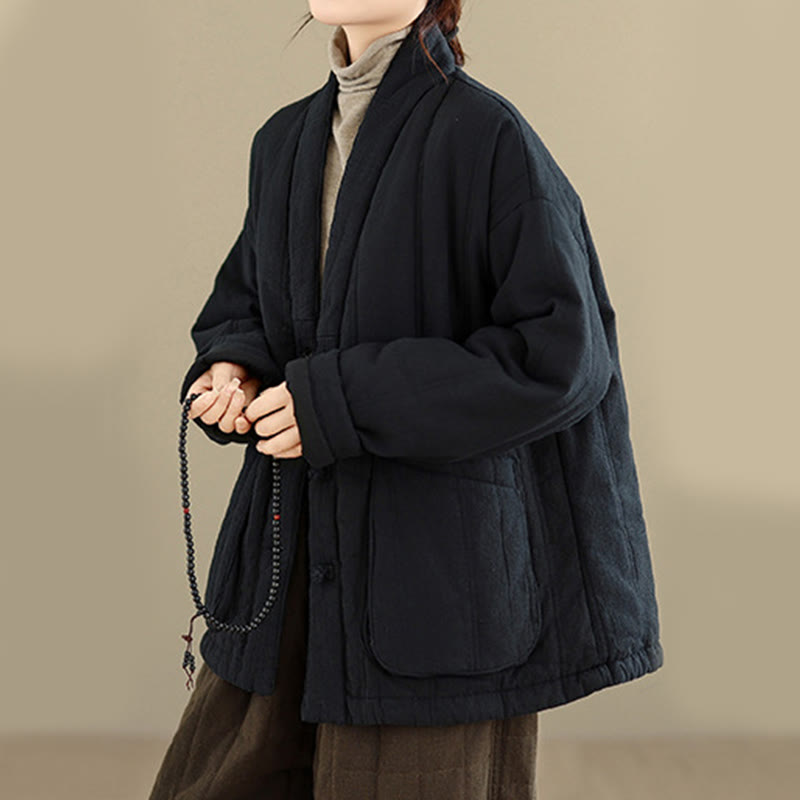 Veste thermique d'hiver pour femme en coton uni à manches longues avec poches , Buddha Stones - image 20